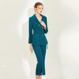 Women Pants Suit Uniform Designs Formal Style Office Lady Bussiness Attire Navy Blue Suit Corset Slimming and Fashionable