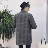 Plaid Peacoat Mens Men's Autumn and Winter Plaid Trench Coat Thin Coat Youth Fashion Double Breasted Coat