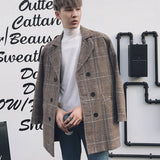 Plaid Peacoat Mens Men's Autumn and Winter Plaid Trench Coat Thin Coat Youth Fashion Double Breasted Coat