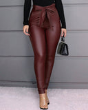Faux Leather Pants Fashion Casual Pu Pants Leather Pants (Including Belt)