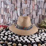 Fedora Hat Summer Women's Straw Hat Sun Protection Adjustable Top Hat Beach Travel Straw Hat