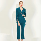 Women Pants Suit Uniform Designs Formal Style Office Lady Bussiness Attire Navy Blue Suit Corset Slimming and Fashionable