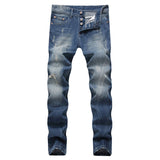 Men Distressed Jeans Man Ripped Jean Destrudenim Pants Men's Slim Jeans Large Straight-Leg Pants