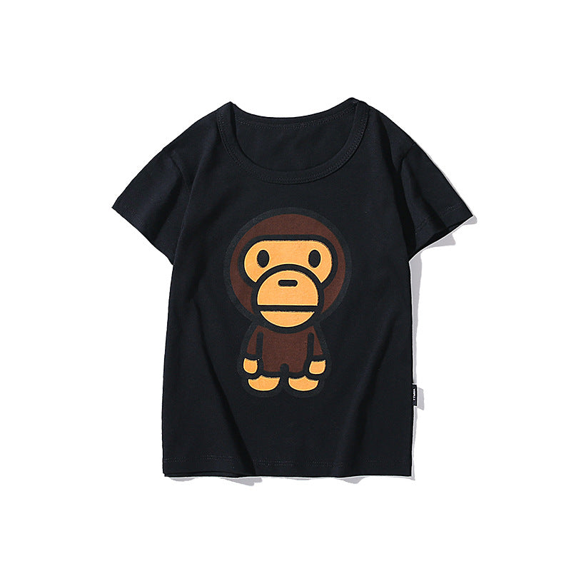 A Ape Print Baby Milo for Kids Shirt Children's Wear for Spring and Summer Milo Monkey Cartoon Pattern Cotton Short Sleeve No Stretch Crew Neck T-shirt