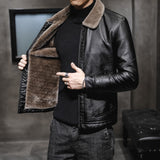 Urban Leather Jacket Winter Leather Jacket Men's 2 Middle-Aged and Elderly Lapel with Velvet Fur