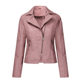 Hot Pink Motorcycle Jacket Fleece Leather Jacket Oblique Zipper Short Women's Jacket Small Coat