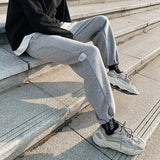 Men Pants Fleece-Lined Thickened Knitting Sweatpants Ankle Banded Pants
