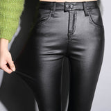 Leather Leggings Fleece-Lined Thickened Women 'S Pu Base Leather Pants Autumn And Winter