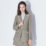 Women Skirt & Blazer Suit Uniform Designs Formal Style Office Lady Bussiness Attire Winter New Contrast Color Wool Suit Jacket Skirt
