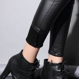 Leather Leggings Autumn and Winter Matt High Waist Velvet Padded Leather Pants Skinny Slimming Black with Extra Lining Skinny Pants