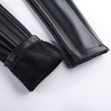 Leather Leggings Fleece-Lined Autumn and Winter Thickening Stretch Feet Matte PU Leather Pants