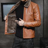 Urban Leather Jacket Winter Leather Jacket Men's 2 Middle-Aged and Elderly Lapel with Velvet Fur