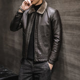 Urban Leather Jacket Winter Leather Jacket Men's 2 Middle-Aged and Elderly Lapel with Velvet Fur