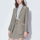 Women Skirt & Blazer Suit Uniform Designs Formal Style Office Lady Bussiness Attire Winter New Contrast Color Wool Suit Jacket Skirt