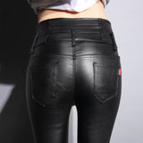 Leather Leggings Autumn and Winter Matt High Waist Velvet Padded Leather Pants Skinny Slimming Black with Extra Lining Skinny Pants