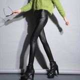 Leather Leggings Fleece-Lined Thickened Women 'S Pu Base Leather Pants Autumn And Winter