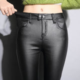 Leather Leggings Fleece-Lined Thickened Women 'S Pu Base Leather Pants Autumn And Winter