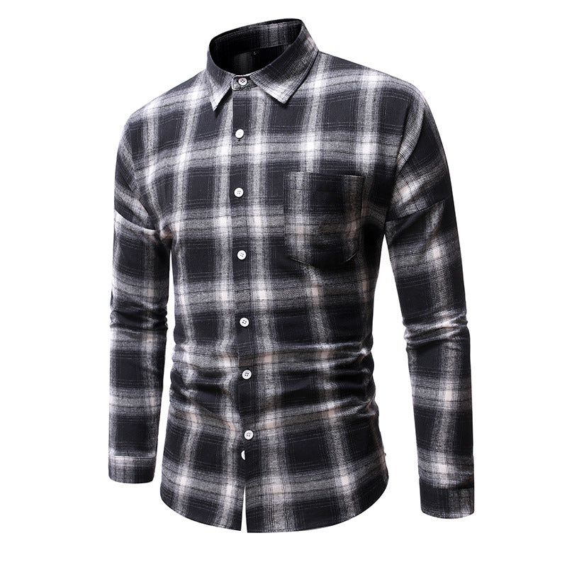 Men's Long Sleeve Loose Plaid Shirt Fashion Casual Business Shirt Men Shirt