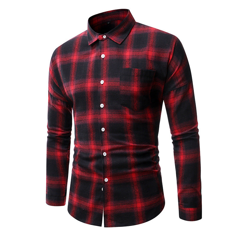 Men's Long Sleeve Loose Plaid Shirt Fashion Casual Business Shirt Men Shirt