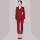 Women Pant Suit Uniform Designs Formal Style Office Lady Bussiness Attire Fashion Blazer Straight-Leg Pants Suit