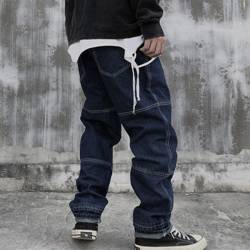 Men's Patchwork Jeans Large Size Retro Sports Trousers Loose Straight Casual Men's Clothing Men Jeans