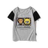 A Ape Print Baby Milo for Kids Shirt Boys and Girls Fan Cotton Short Sleeve Monkey Printing T-shirt Color Matching Color Contrast Short Sleeve