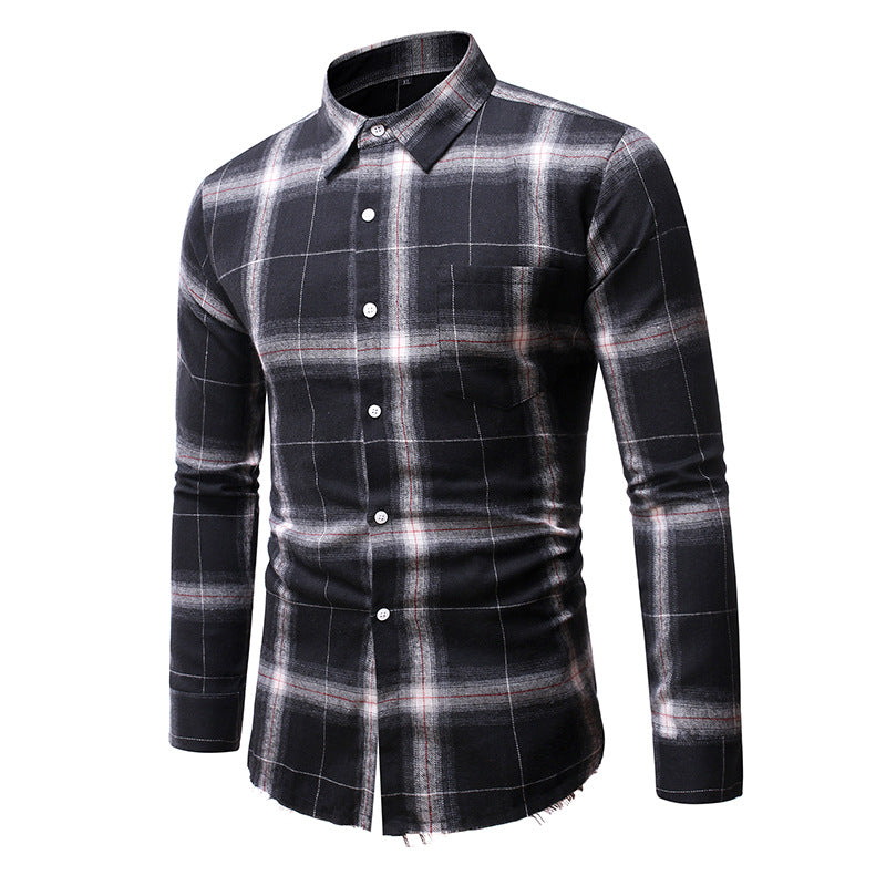 Men's Loose Plaid Long Sleeve Shirt Youth Fashion Trends Casual Shirt Men Shirt