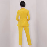 Women Pants Suit Uniform Designs Formal Style Office Lady Bussiness Attire Fall Lapels Suit Top Slim-Fitting Straight Pants Suit Lace-up Two-Piece Suit for Women