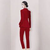 Women Pant Suit Uniform Designs Formal Style Office Lady Bussiness Attire Fashion Blazer Straight-Leg Pants Suit