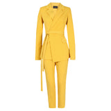 Women Pants Suit Uniform Designs Formal Style Office Lady Bussiness Attire Fall Lapels Suit Top Slim-Fitting Straight Pants Suit Lace-up Two-Piece Suit for Women