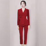 Women Pant Suit Uniform Designs Formal Style Office Lady Bussiness Attire Fashion Blazer Straight-Leg Pants Suit