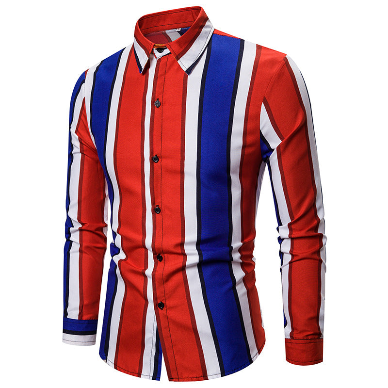 Men's Slim-Fit Striped Shirt Fashionable Casual Long-Sleeved Men Shirt