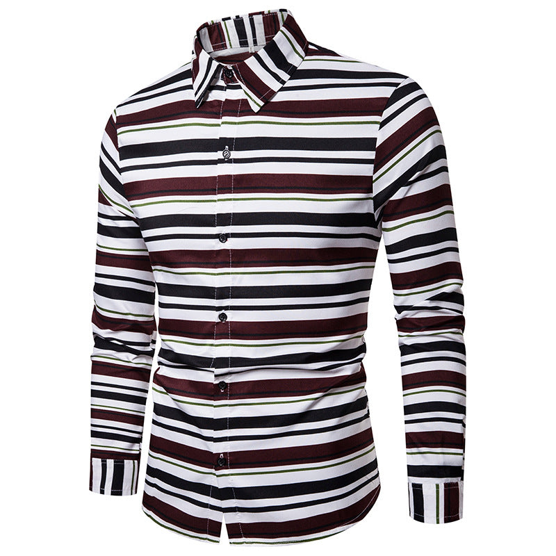 Men's Slim-Fit Striped Long-Sleeved Shirt European and American Fashion & Trend Casual Shirt Men Shirt