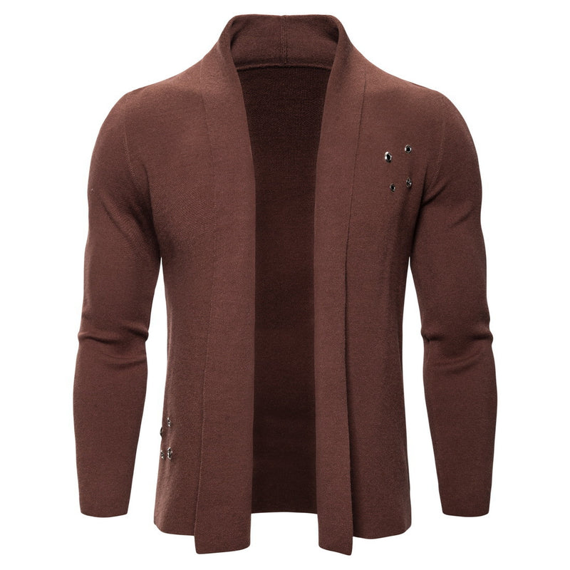 Men's Stand Collar Solid Color Buckle-Free Knitted Cardigan Fashion Casual Sweater Men Cardigan Sweater