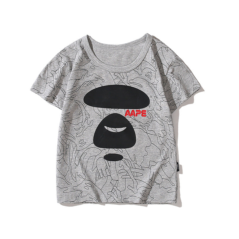 A Ape Print for Kids T Shirt Summer Print Alphabet Cartoon Short Sleeve Men's Cotton T-shirt