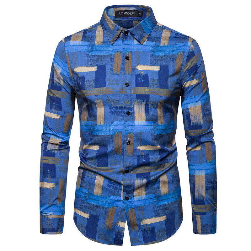 Men's Spring Long Sleeve Printed Shirt plus Size Sports Retro Fashion Casual Shirt Men Shirt
