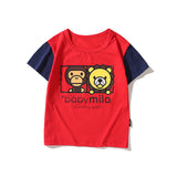 A Ape Print Baby Milo for Kids Shirt Boys and Girls Fan Cotton Short Sleeve Monkey Printing T-shirt Color Matching Color Contrast Short Sleeve