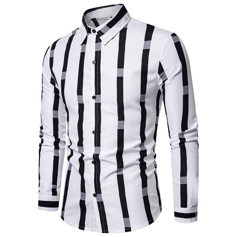 Men's Slim Striped Shirt plus Size Retro Fashion Trends Casual Long Sleeve Shirt Men Shirt
