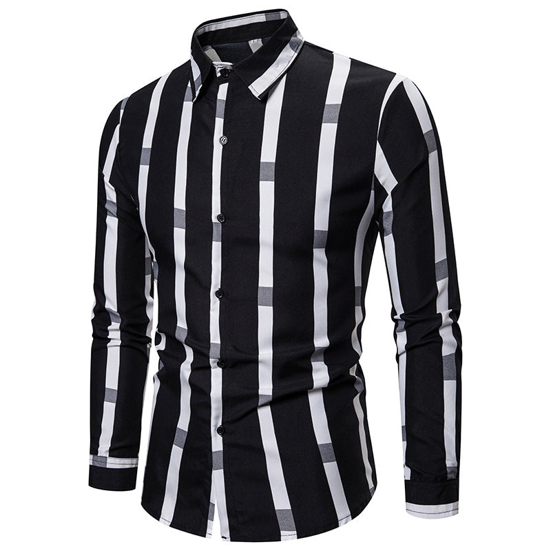 Men's Slim Striped Shirt plus Size Retro Fashion Trends Casual Long Sleeve Shirt Men Shirt