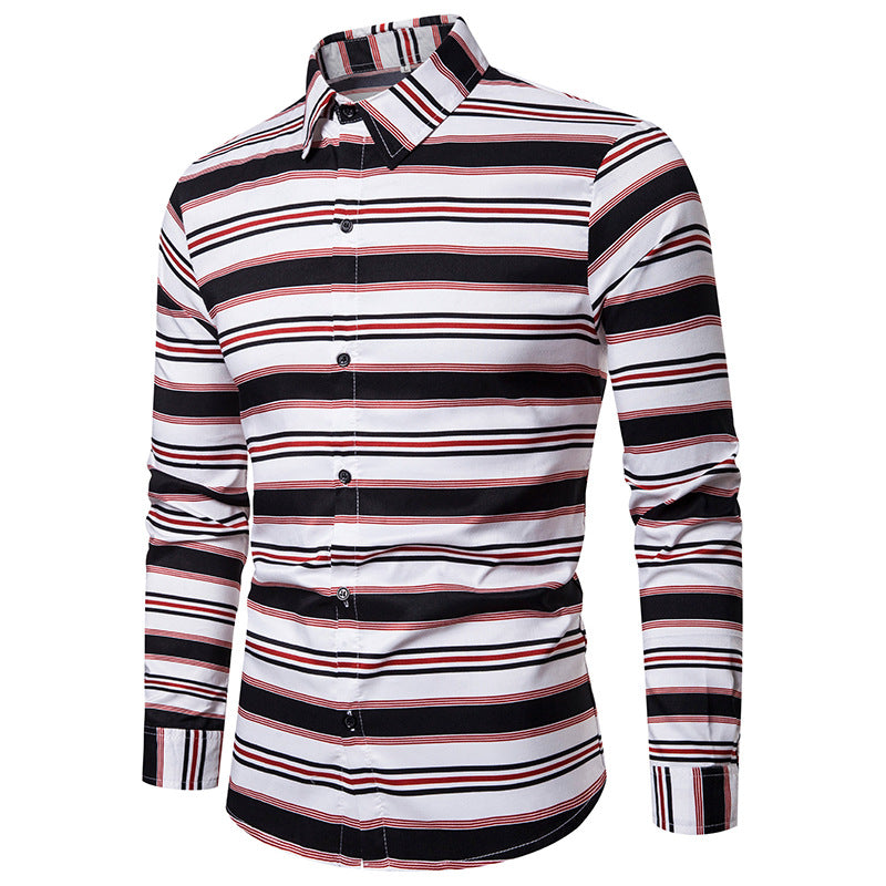 Men's Slim-Fit Striped Long-Sleeved Shirt plus Size Retro Fashion Trends Casual Shirt Men Shirt