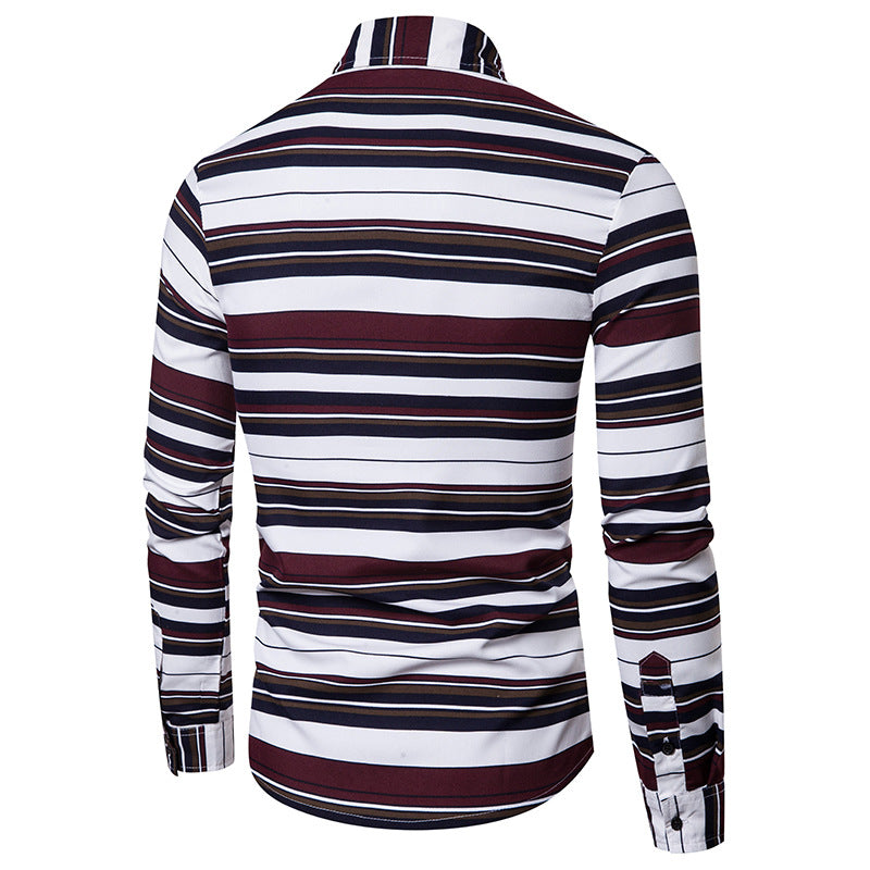 Men's Slim Striped Fashion Casual Long Sleeve Men's Shirt