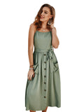 Green Fairycore Dress Solid Color Strap Dress Spring/Summer Temperament Commute Skirt