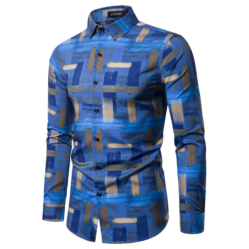 Men's Spring Long Sleeve Printed Shirt plus Size Sports Retro Fashion Casual Shirt Men Shirt