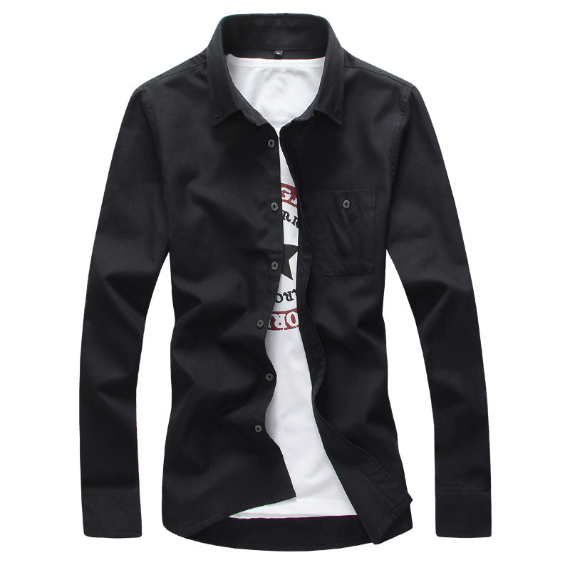 Men's Spinning Solid Color Shirt Large Size Retro Youth Fashion Casual Long Sleeve Slim Fit Shirt Men Shirt