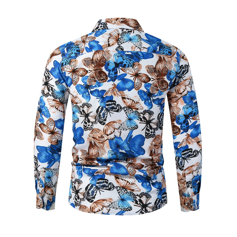 Men's Long Sleeve plus Size Floral Shirt Fashion Trend Casual Printed Shirt Men Shirt