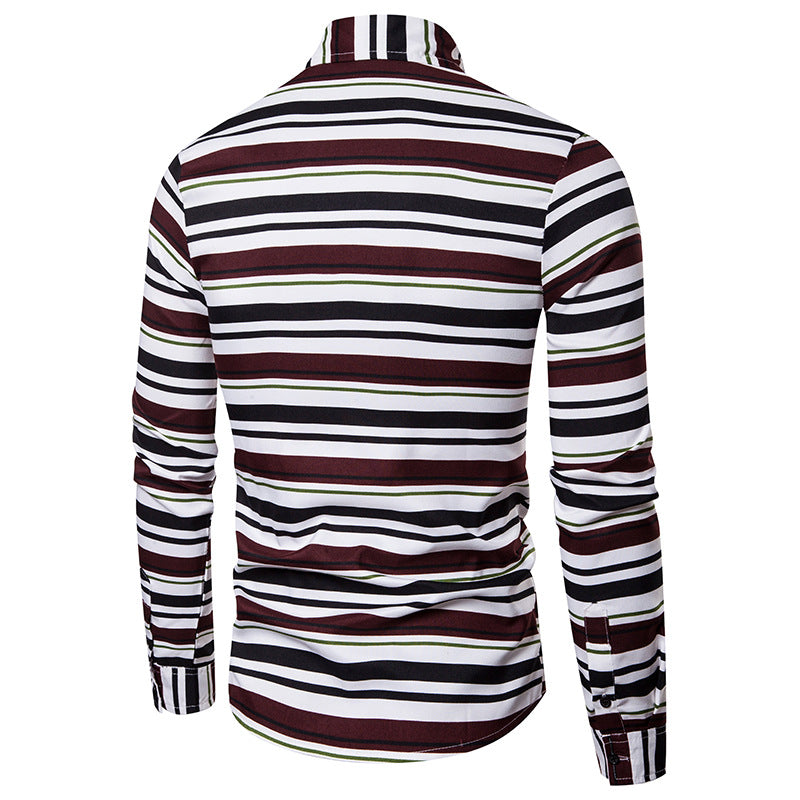 Men's Slim-Fit Striped Long-Sleeved Shirt European and American Fashion & Trend Casual Shirt Men Shirt