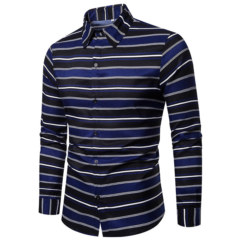 Men's Slim-Fit Striped Long-Sleeved Shirt plus Size Retro Fashion Trends Casual Shirt Men Shirt