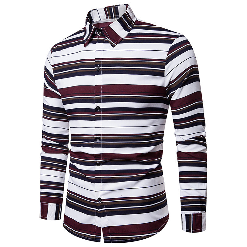 Men's Slim Striped Fashion Casual Long Sleeve Men's Shirt
