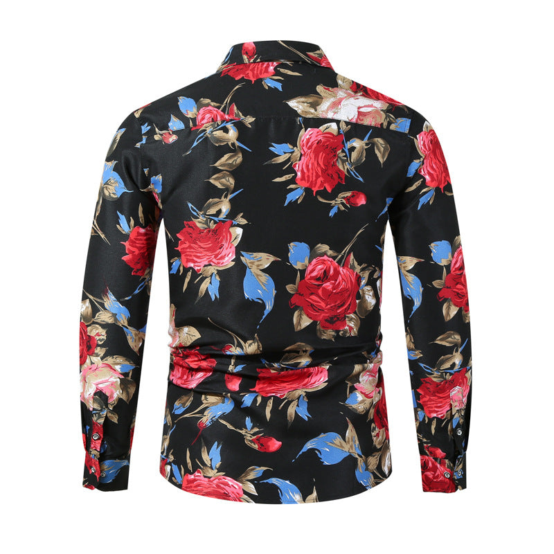 Men's Floral Long-Sleeved Shirt Fashionable Casual Printed Shirt Men Shirt