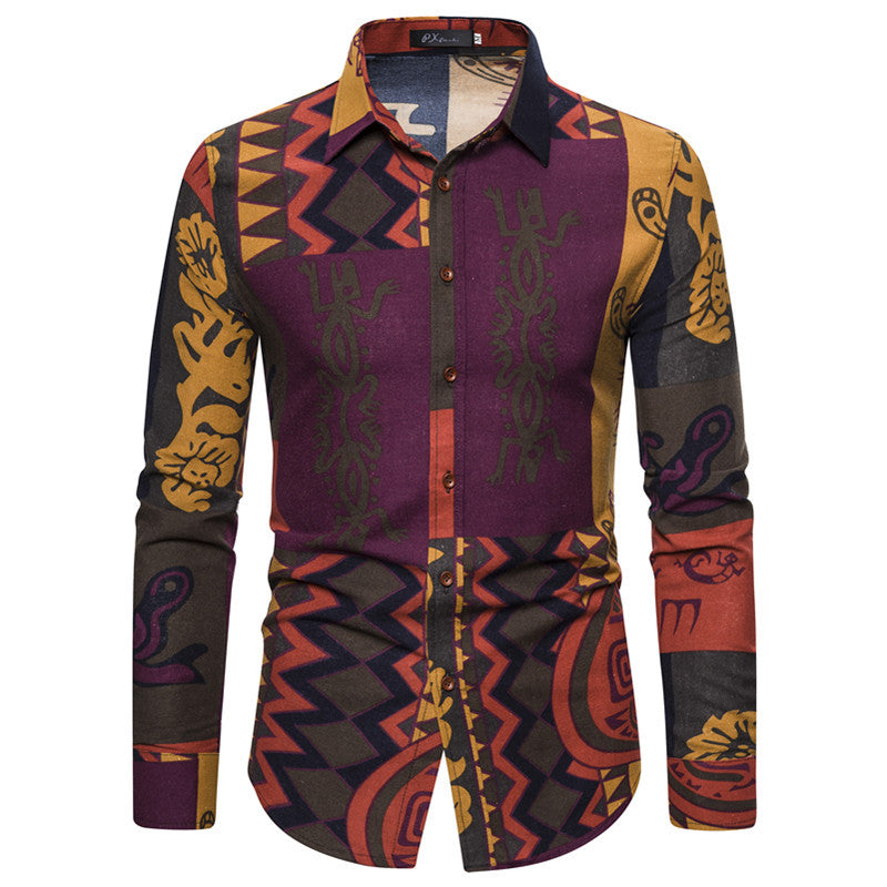 Men's Shirt Youth Color Printing Men's Casual Long Sleeve Fashion Slim Fit Men's Large Size Men Shirt